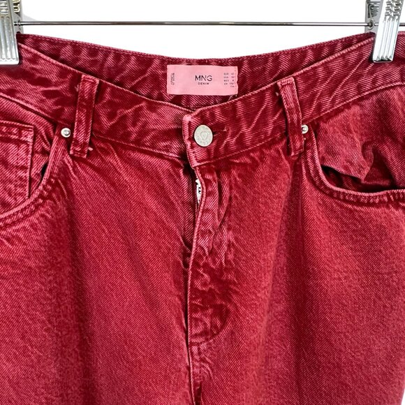 Mango Cranberry Red Garment Washed Wide Leg Full Length Jeans Size 10 - Picture 2 of 10